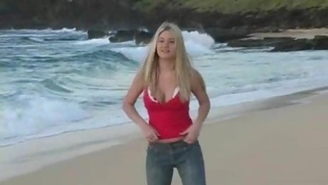 Alison Angel in a Bikini Flashing Her Tits at the Beach