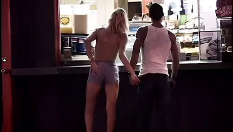 Sexy blonde and randy guy go to the Luna Park and come home to fuck