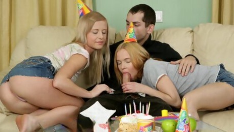 Happy Birthday! As A Present You May Fuck Two Petite Blonde Teen